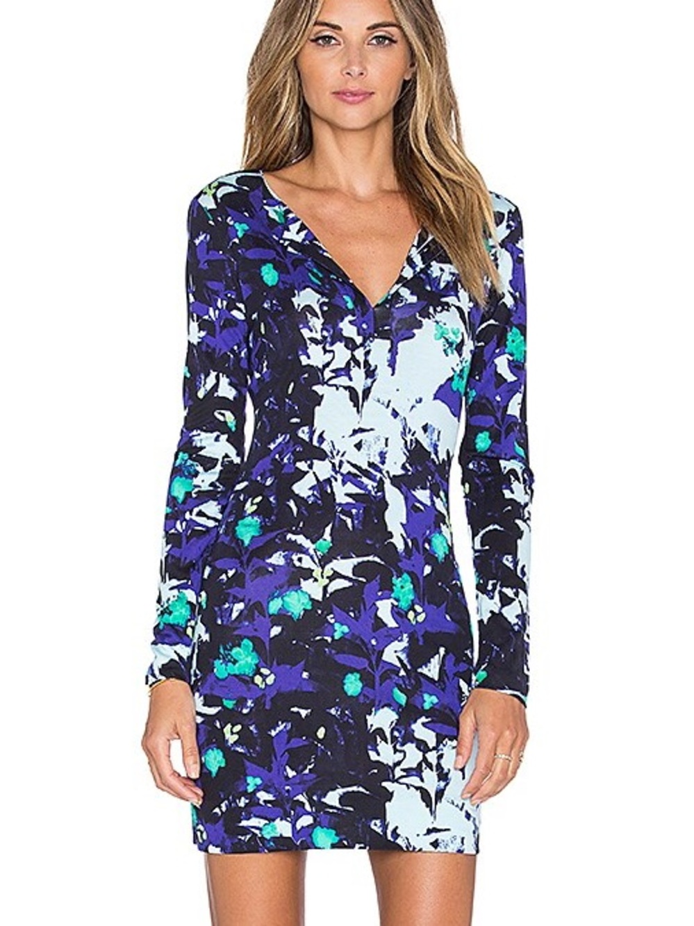 DIANE VON FURSTENBERG Reina Dress Floral Long Sleeve Short 100% Silk Size  6